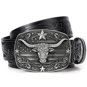 4259 Western Cowboy Belts For Men Women, Mens Western Belt Bull Buckle Country